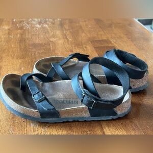 Birkenstock Yara Birko-Flor Black Ankle Strap Toe Loop Lightweight Sandal Sz 38